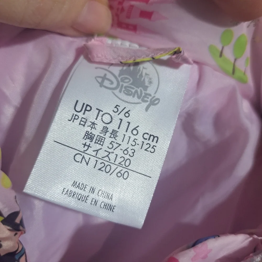 Disney Princess Pink Puffer Jacket Girls Size 5/6 Chibi Jasmine Belle Cinderella